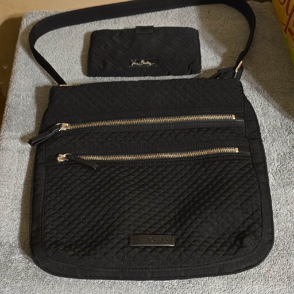 Vera Bradley Quilted Black Crossbody Bag with Wristlet